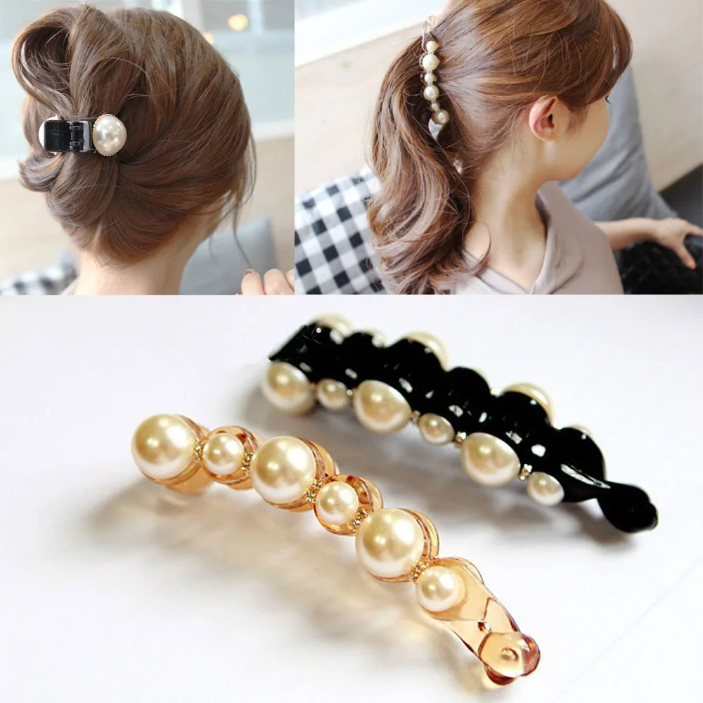 

Women Fashion Pearls Hairpins Hair Claws Elegant Rhinestone Crab Hair Clips Headwear Hair Girl Accessories Styling Tools