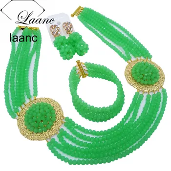 

Latest Fashion Mint Green Nigerian Jewelry Set African Beads Necklaces Bridesmaids Wedding Party Jewelry Sets PHDS019