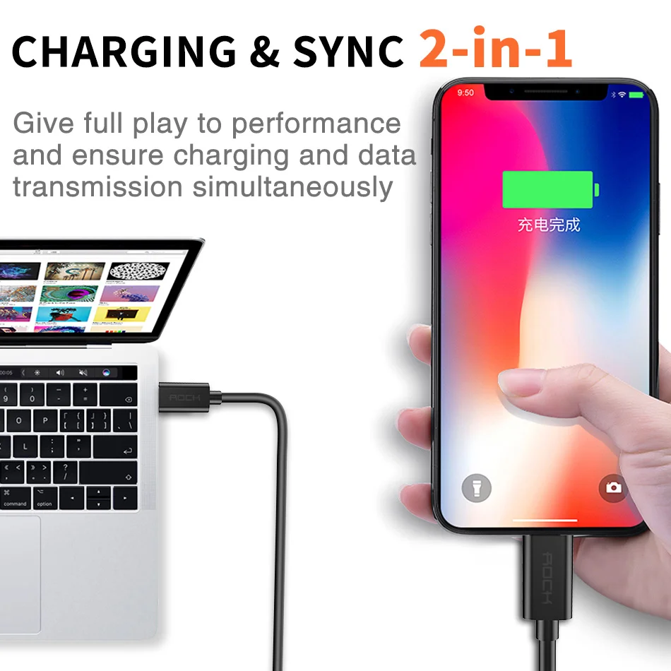 ROCK 3 pcs/lot 2m USB Cable For iPhone X 8 7 6 6S Plus 5 5s SE Fast Data Sync Charging Charger Cables for Lighting Cable cord