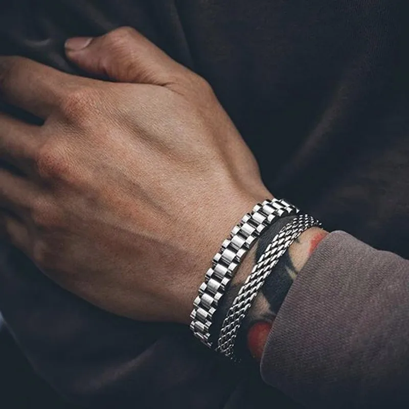 

Metal Watch Band In Solid Stainless Steel Jubilee Style Bracelet for Men Link Chain Brackelts Brazalet Male Jewelry Silver Tone