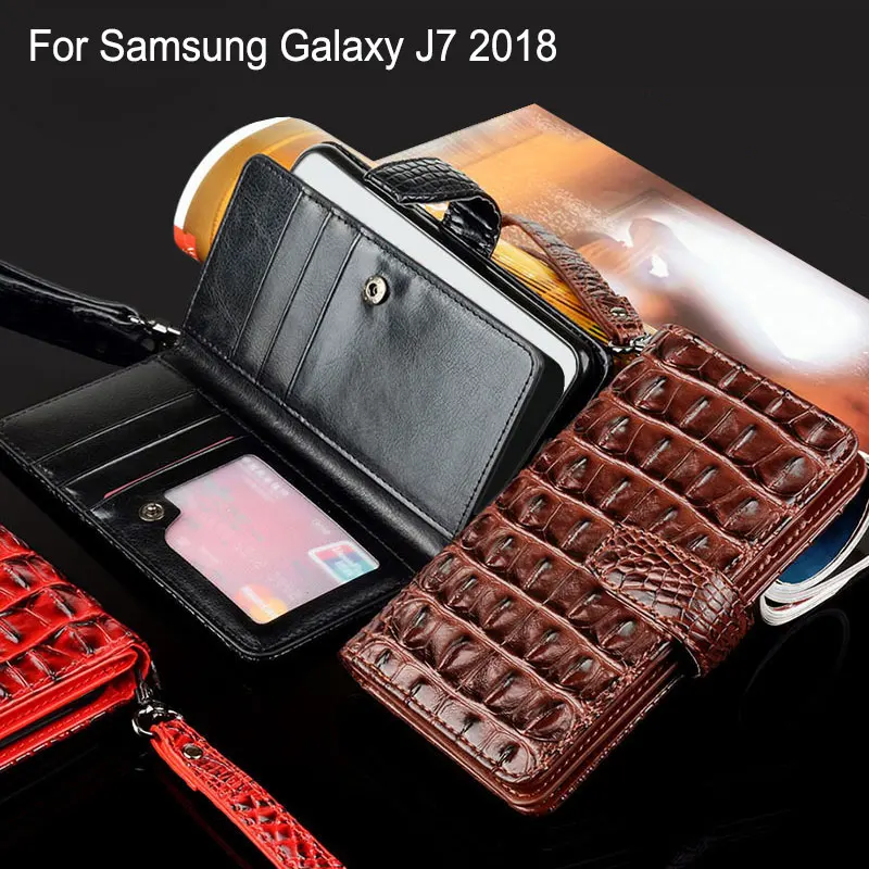 Чехол для samsung Galaxy J7 2018 роскошные кожаные coque чехол телефона из крокодиловой кожи