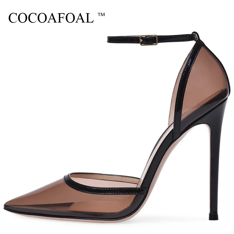 

COCOAFOAL Transparent Women's High Heels Sandals Woman Pointed Toe Sandals Bridal Stripe Party Sexy High Heels Wedding Shoes