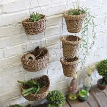 Плетеная корзина из пеньки, Ротанговые корзины, небольшие настенные цветочные горшки с крюком, домашняя подвесная корзина Декор для дома, американский стиль