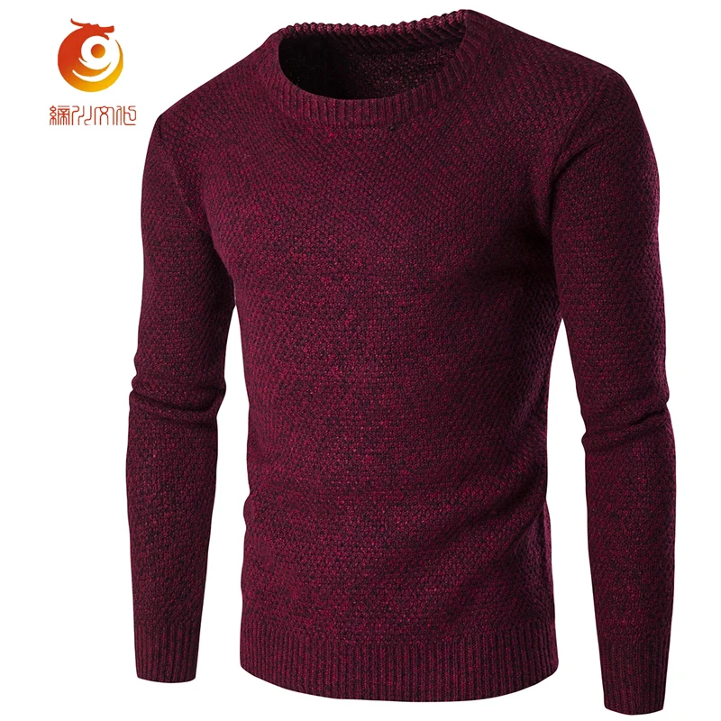 Pullover Knitted Sweaters Wine Red O Neck Sweater Men Long Sleeve Mens