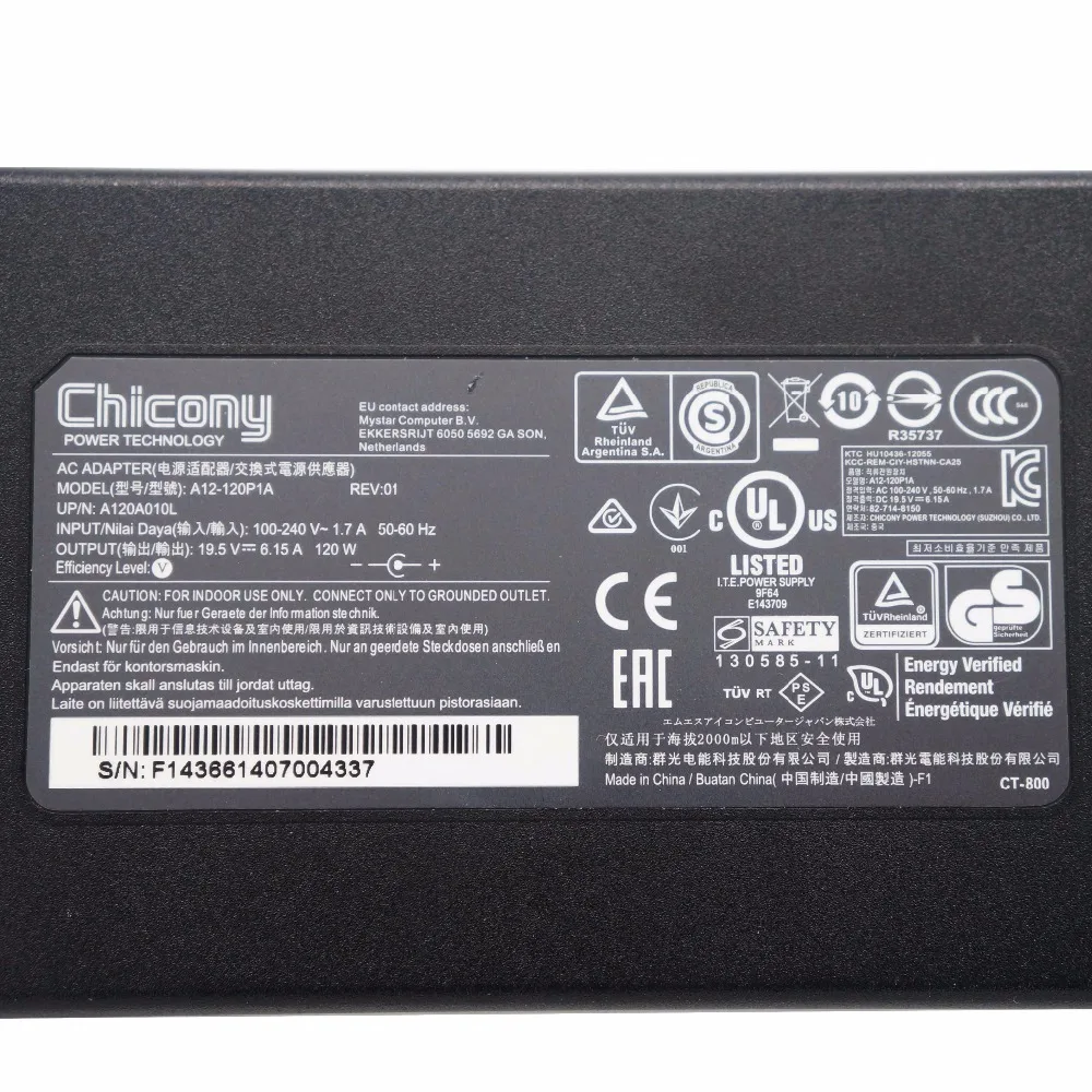 Оригинальный адаптер питания Chicony 120 Вт для MSI GE60 GE70 GP60 PE62 GE72 GF63 GS60 GS70 зарядное