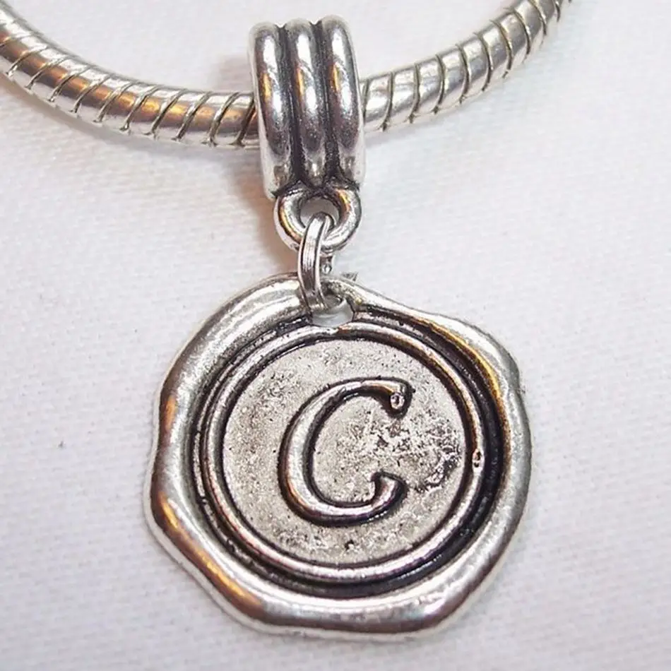 

Hot ! 100pcs Tibetan Silver Letter C Alphabet Initial Dangle Bead for European Style Charm Bracelets 27 mm x 19 mm