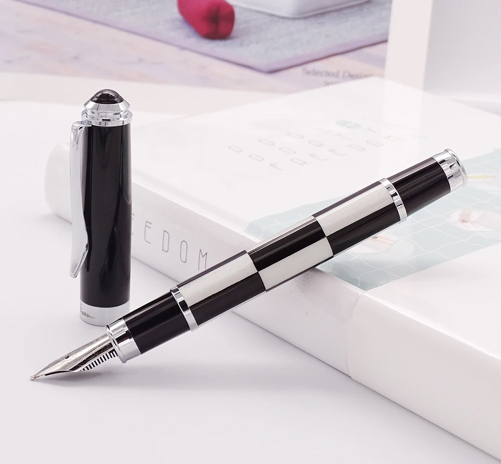 jinhao black and tiny squares metal fountain pen medium nib 0 5mm w converter office school professional stationery writing tool Fuliwen Celluloid Fashion Fountain Pen Medium Nib 0.7mm , Black & White Squares Pattern Pen for Writing