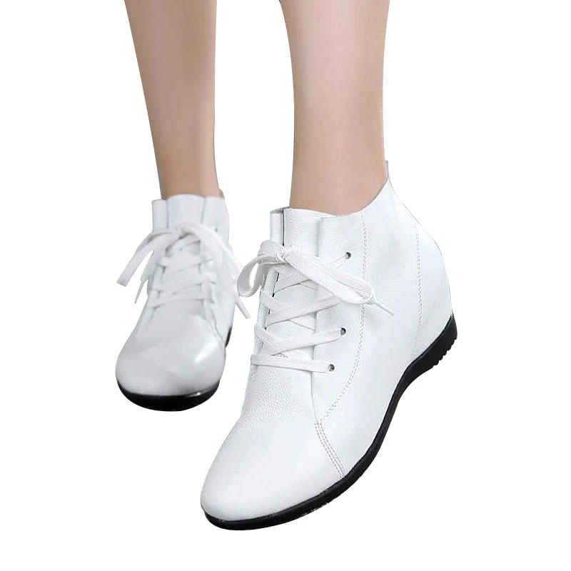 MUYANG/ г., осенняя женская обувь женские ботинки из натуральной кожи на танкетке ботильоны, увеличивающие рост женские ботинки фирменный дизайн, лидер продаж - Цвет: Белый