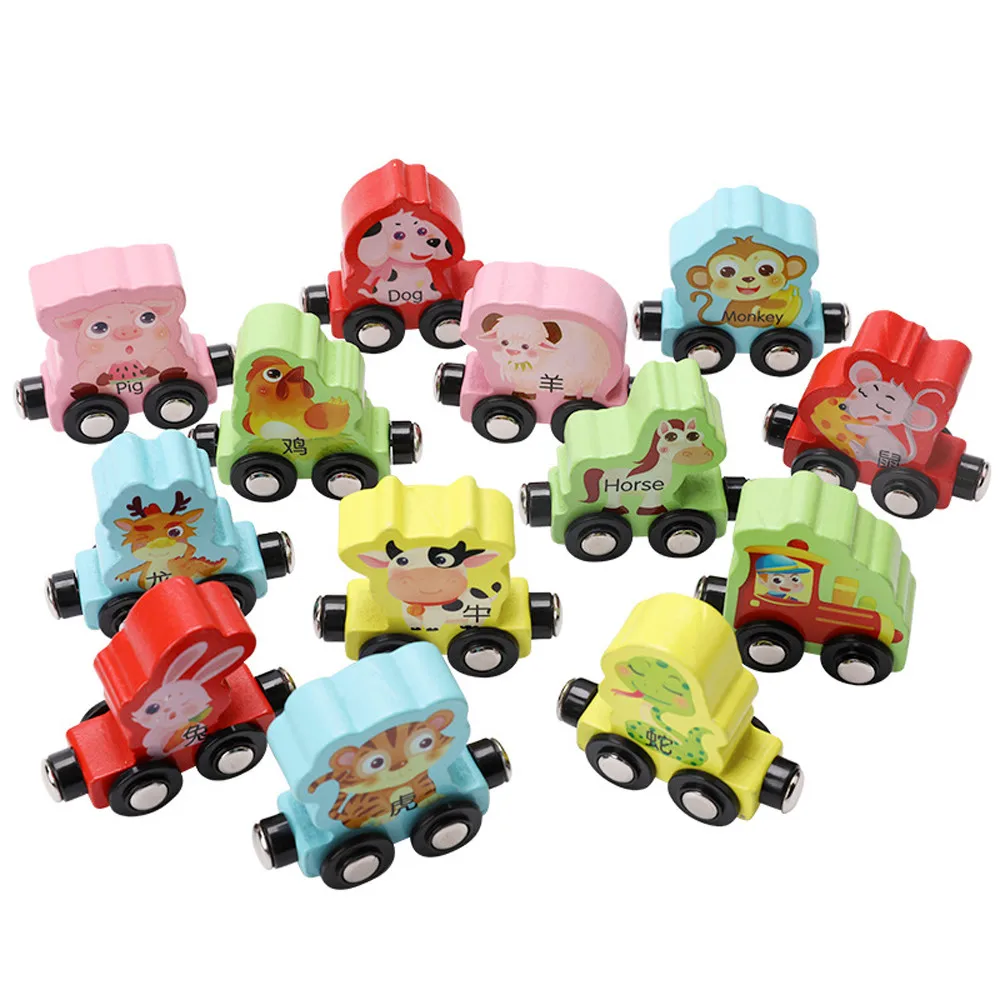 Дети 1 набор мини-игрушка DIY автомобиль 13 шт. Детские Деревянные Животные поезд красочные Обучающие Развивающие игрушки дропшиппинг - Color: Multicolor 1pc