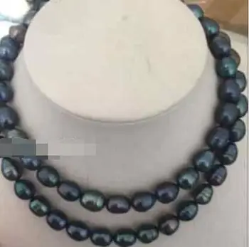 

DOUBLE STRANDS 9-10mm baroque TAHITIAN PEACOCK GREEN pearl necklace 32"