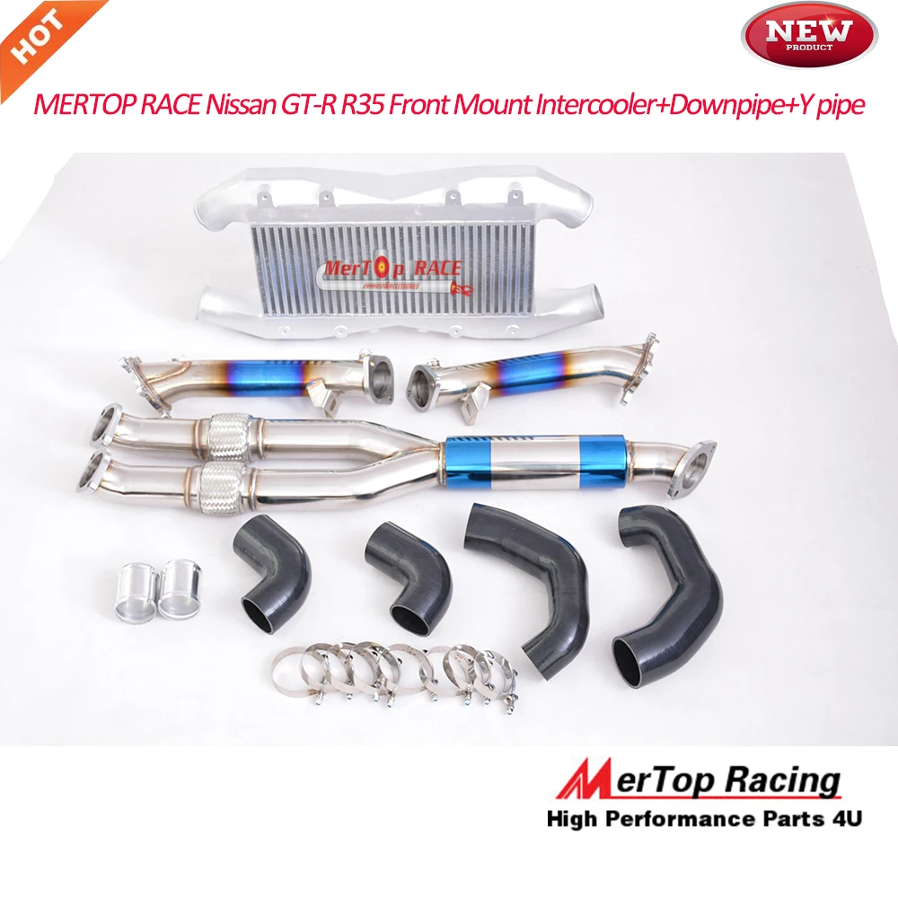 

MERTOP RACE Bar and Plate type Front Mount Intercooler Kit for GT-R/GTR R35 Intercooler KITS 1000HP +TITANIZE Downpipe+Y pipe