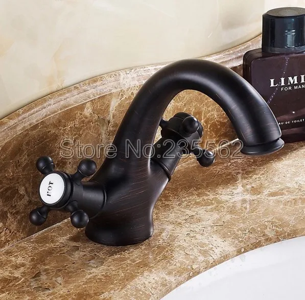 

Dual Handle Basin Vessel Sink Taps Deck Mounted Brass Hot and Cold Washing Basin Faucet Black Oil Rubbed Bronze Bathroom Faucet