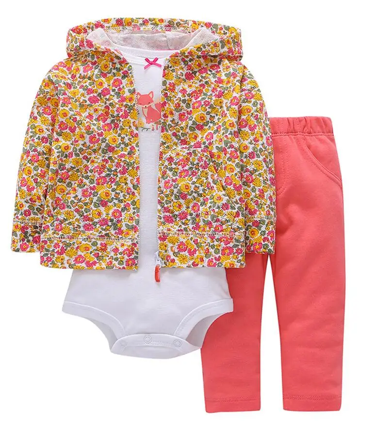 

newborn baby boy girl clothes long sleeve hooded jacket+romper+pants new born outfit infant clothing babies suit animal 2019