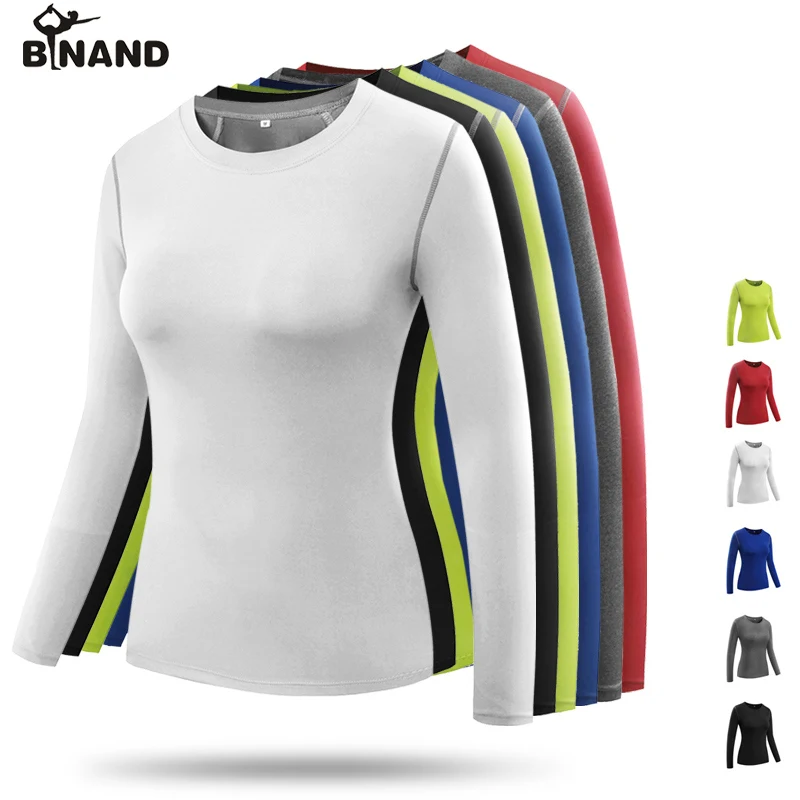 

BINAND Outdoor Crew Neck Soft Solid Sports Shirt Women Absorb Sweat Strench Training Athletic Joggings Long Sleeve Yoga Clothes