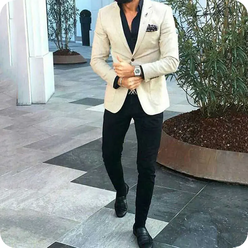 

Ivory Prom Suits Men Suits Groom Wedding Tuxedos Costume Homme Maraige Evening Party 2Piece Slim Fit Terno Masculino Man Blazer