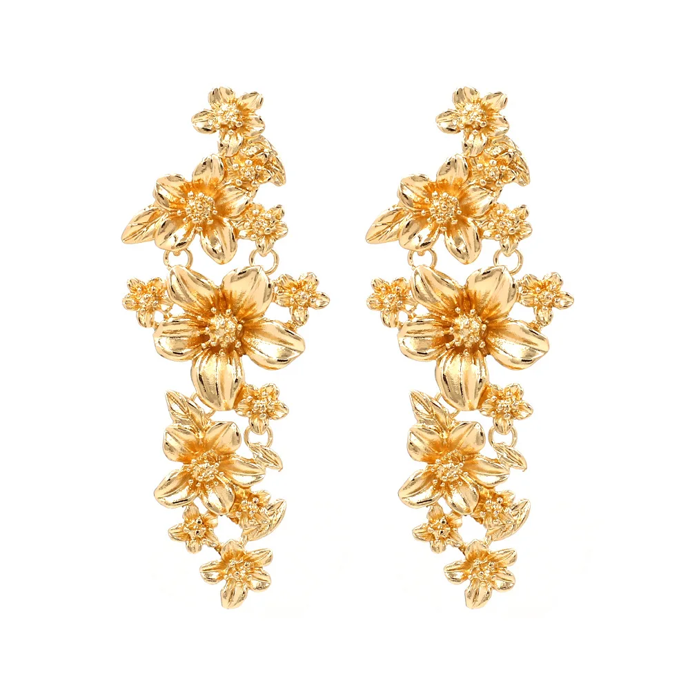 

Brand Za Designer Style Fashion New Luxury Gold Color Metal Flower Plant Statement Dangle Boho Earrings For Women 2019 Jewelry