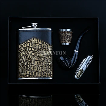 

50Set 4Pcs/Set 9 Oz Leather Hip Flask Caps Stainless Steel Flask For Alcohol Outdoor Travel Essential Goods For Men