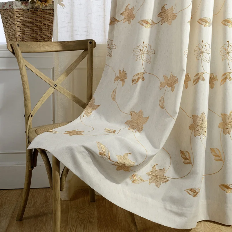 

Modern Pastoral Chinese Style Curtains Cotton and Embroidery Curtains for Living Room and Bedrooms Blackout Curtains