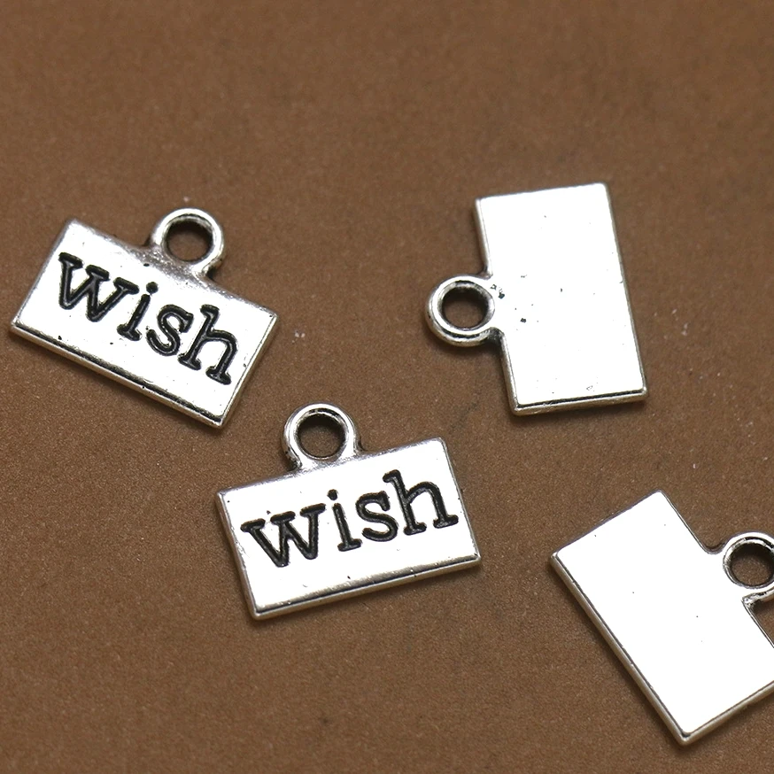 BULK 30 Zinc Alloy Message Wish Rectangle Charms Antique Silver Plated