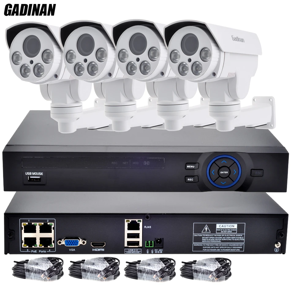 

GADINAN 4CH 48V POE NVR Set With 4pcs 960P PTZ 4X Motorized 2.8-12mm Auto-zoom Lens IP Camera Surveillance Security System Kit