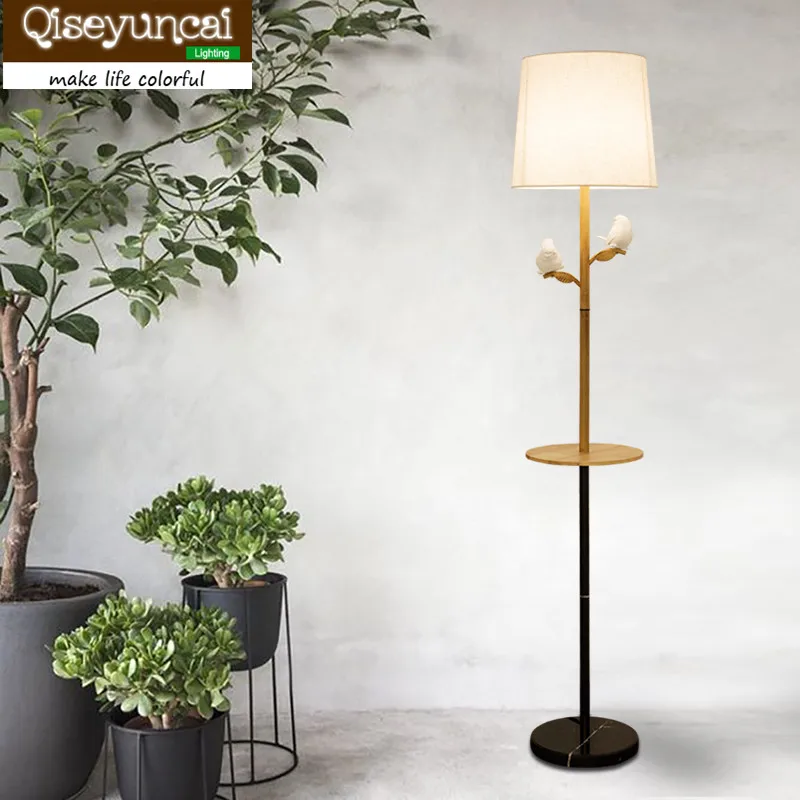 

Qiseyuncai Nordic modern minimalist living room solid wood fabric floor lamp study bedroom decoration garden warm lighting