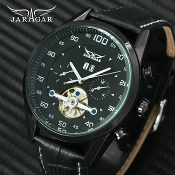 

JARAGAR Military Fashion Automatic Watch Men Tourbillon Mechanical Mens Watches Calendar 2 Sub-dials Display Top Brand Luxury