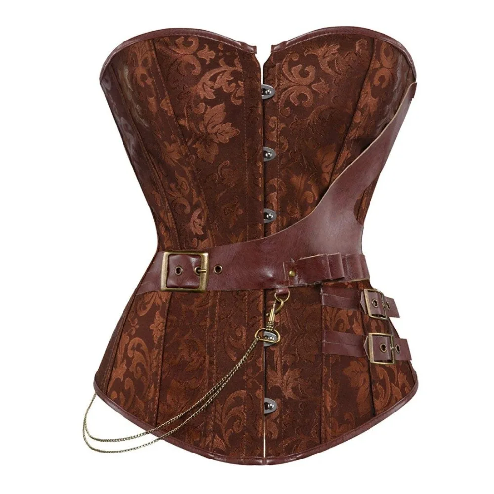 

steampunk corset leather pirate lingerie burlesque gothic overbust corsets bustiers top vintage black brown plus size korsett