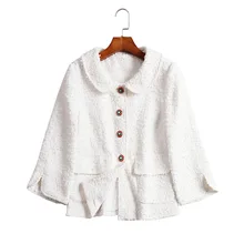 Последняя дизайнерская элегантная женская твидовая куртка с воротником «Питер Пэн», Женская белая приталенная куртка на пуговицах, однобортное пальто