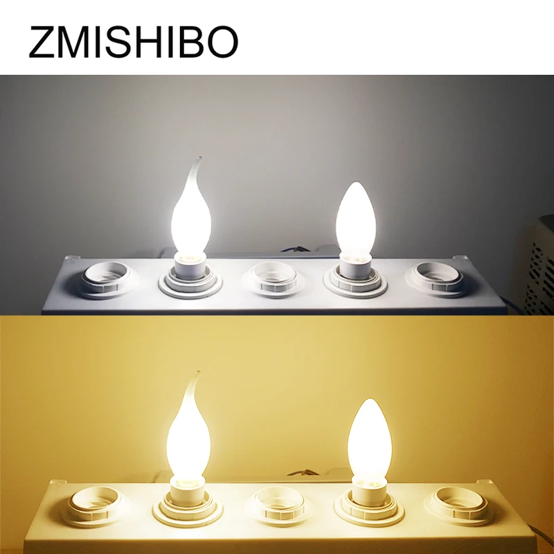 Zmisibo матовая Светодиодная лампа накаливания Эдисона 100 240 в E14 C37 свеча 2/4 LED с