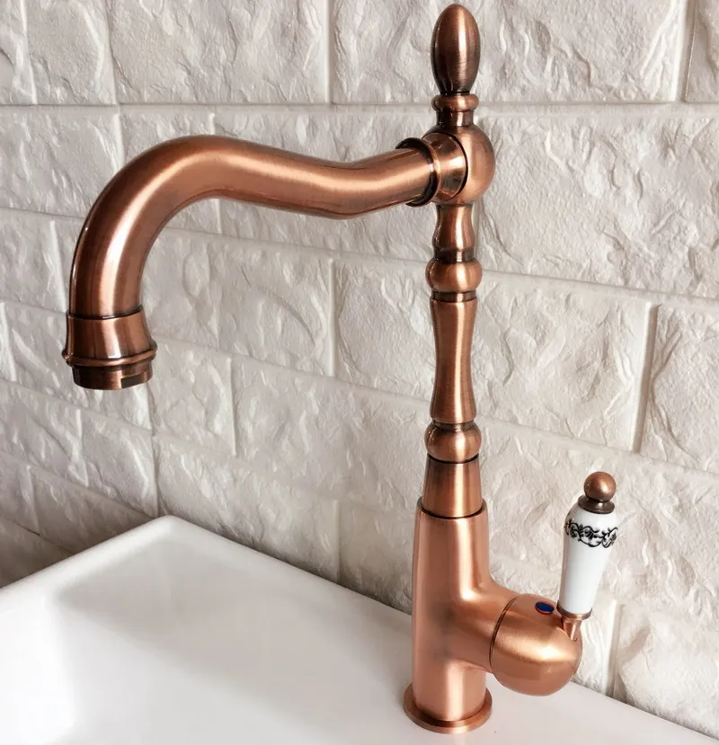 Swivel Spout Water Tap Antique Red Copper Single Handle Single Hole Kitchen Sink & Bathroom Faucet Basin Mixer Tap anf421