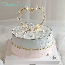 2 шт. Аксессуары для выпечки торт на день рождения ручной работы флажки «любовь» высококачественный Хрустальный Жемчуг Сердце Флаг для украшения торта