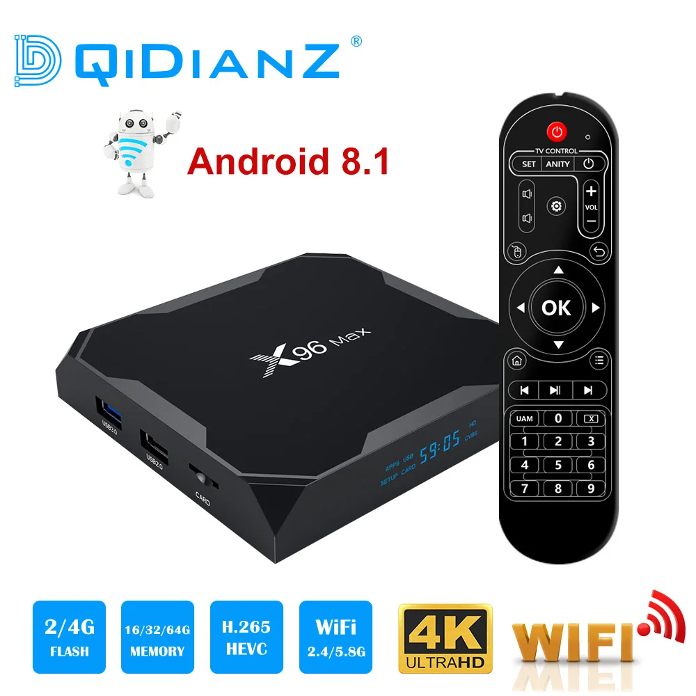 X96 Max Smart tv box Android 8,1 a 2,4G/5G Wifi Bluetooth 4,0 S905X2 Quad Core 4 K full HD 1080 P Netflix reproductor X96max Set-Top Box - 1