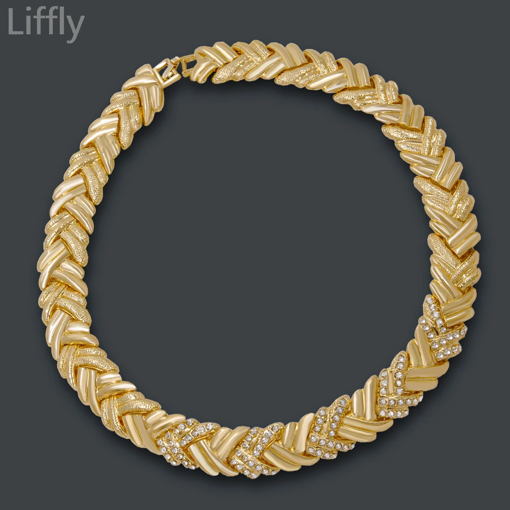 Comprar Liffly de Dubai conjuntos de joyas de oro de pulsera de collar de cristal de boda joyería de moda de las mujeres conjunto de