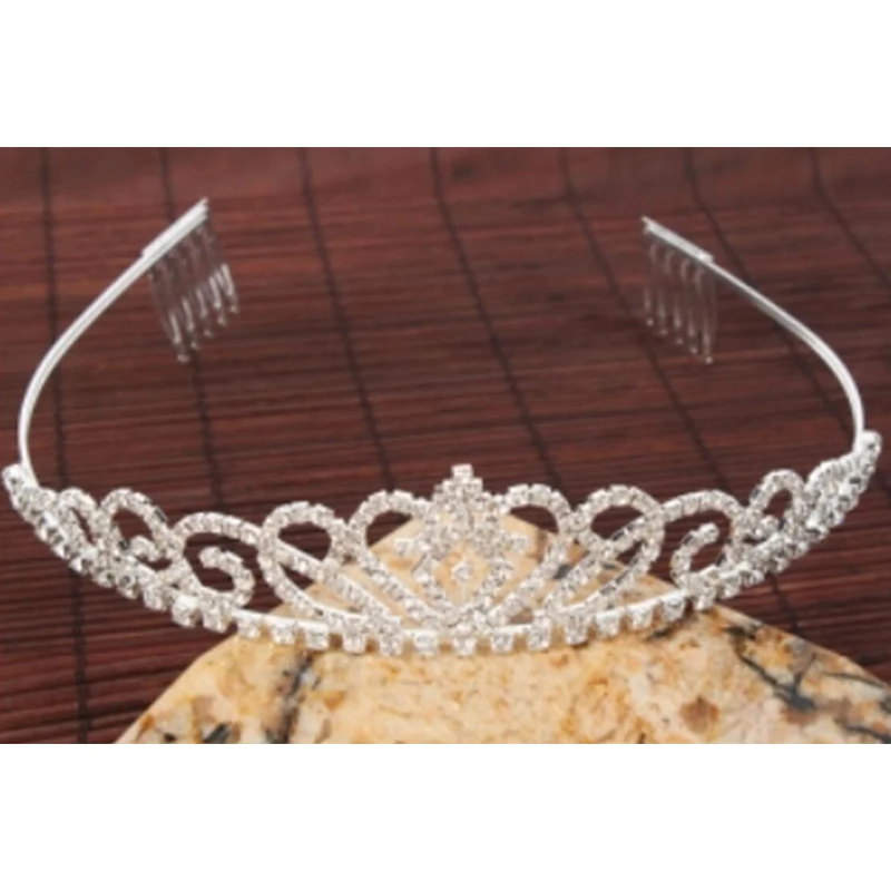 Romantic Bridal Tiara Crown Hair Comb Silver Plated Crystal Heart