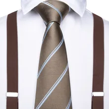 DiBanGu коричневый унисекс подтяжки Для мужчин 3,5 Ширина 6 подтяжки на зажимах Для мужчин галстук комплект Регулируемый эластичный Для мужчин подтяжки BD011-7091