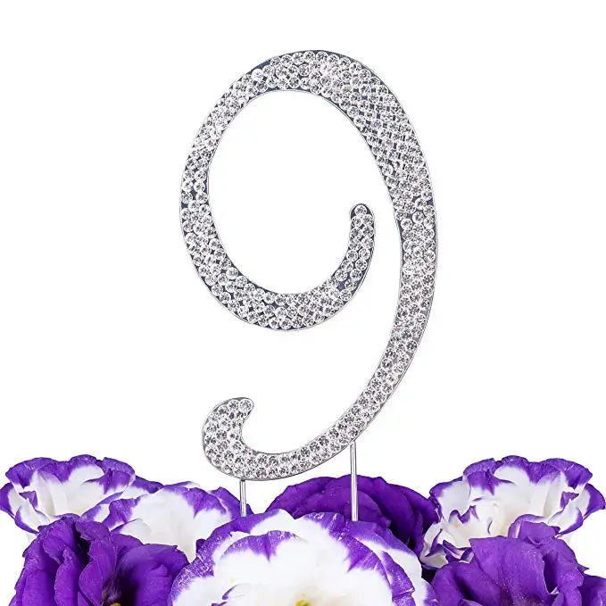 LOVENJOY with Gift Box Number 1 1st Sparkly Crystal Rhinestone Happy Wedding Anniversary Birthday Baby Shower Cake Toppers Silver (1 (4)