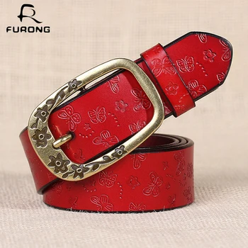 

fashion belt Vintage Women Belt Flower Butterfly Patter Design Fashion Waist Belt With Pink Buckle Female Real Cow Leather Belt