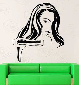 

Hair Wall Stickers Gun Sexy Woman Barber Salon Tools Hairdryer Decal