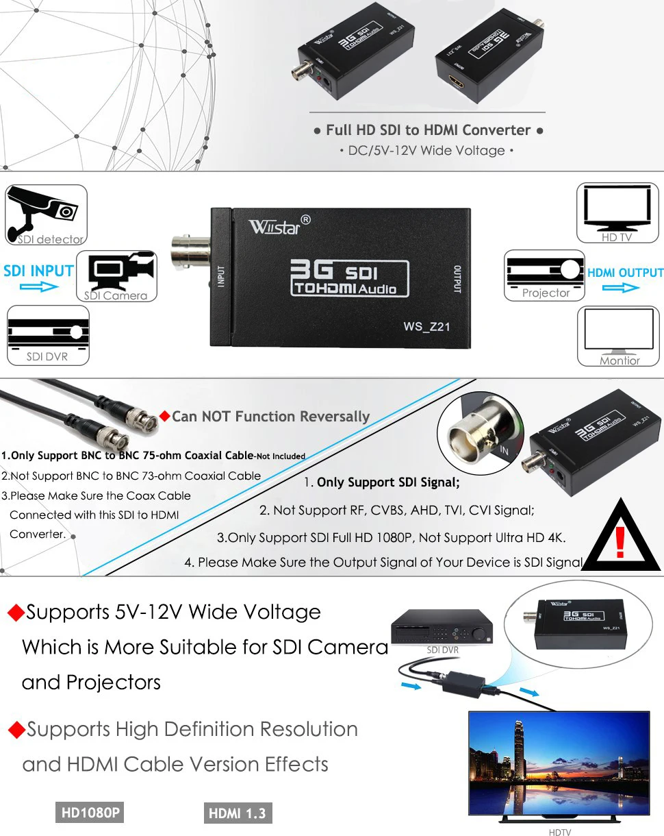 Розничная и OEM и ODM Wiistar Mini 3g SDI в HDMI конвертер адаптер Поддержка HD-SDI/3G-SDI сигналы, показывающие на дисплее HDMI