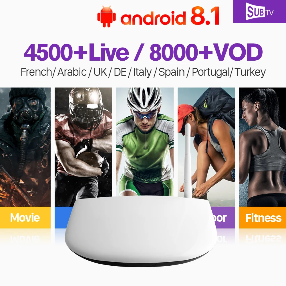 IPTV 1 Year France SUBTV Code Abonnement 4500 Live Android 8.1 Smart TV Box RK3229 IPTV Europe Portugal French Arabic IPTV Box IPTV 1 Year France SUBTV Code Abonnement 4500 Live Android 8.1 Smart TV Box RK3229 IPTV Europe Portugal French Arabic IPTV Box