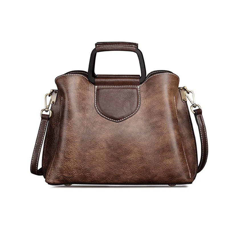 AETOO Leather women's bag, retro lady handbag, fashion crossbody bag, cowhide shoulder casual wipe color leather bag