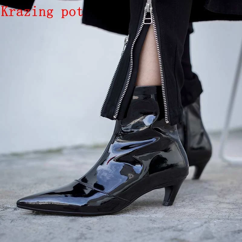 

Krazing pot new genuine leather Korean style ankle boots strange heels brand women shoes causal fairy lady motorcycles boots L97