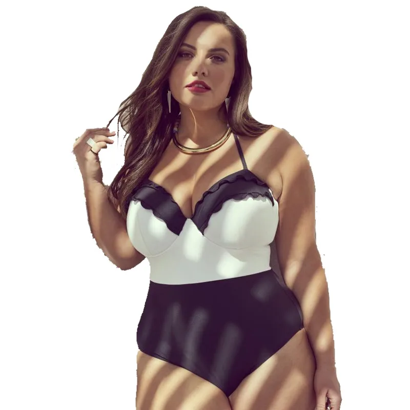 

Big Size Black/White Push Up One Pieces Swimsuit For Women,2018 Plus Size XL to 4XL Bathing suit,Large Swimming suits Monokini