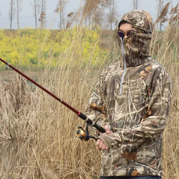 

Men Outdoor photography birdwatch bionic camouflage sunscreen shirt summer fishing anti mosquito hooded fast dry breathable tops