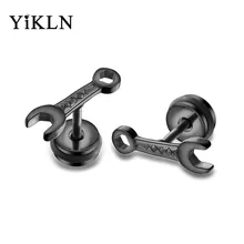YiKLN панк стиль маленький гаечный ключ из нержавеющей стали серьги-гвоздики для мужчин и женщин черный цвет очаровательные серьги унисекс ювелирные изделия YOGE490