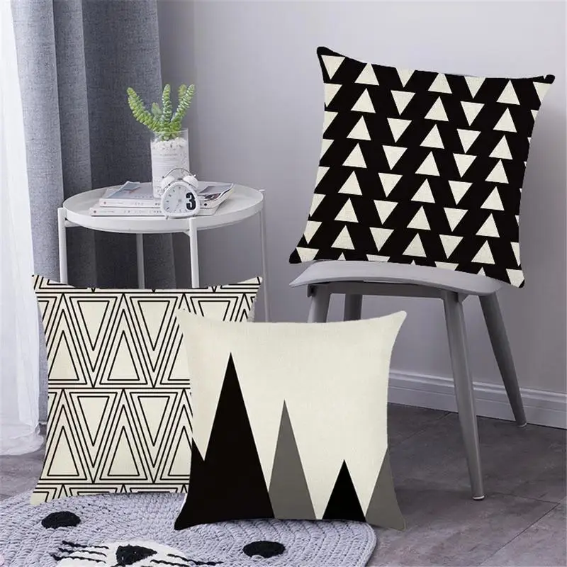 4pcs Black And White Striped Cool Classic Linen Cotton Blend Pillow
