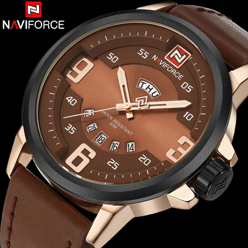 Для мужчин спортивные часы naviforce бренд кварцевые 30 м Водонепроницаемый кожаный