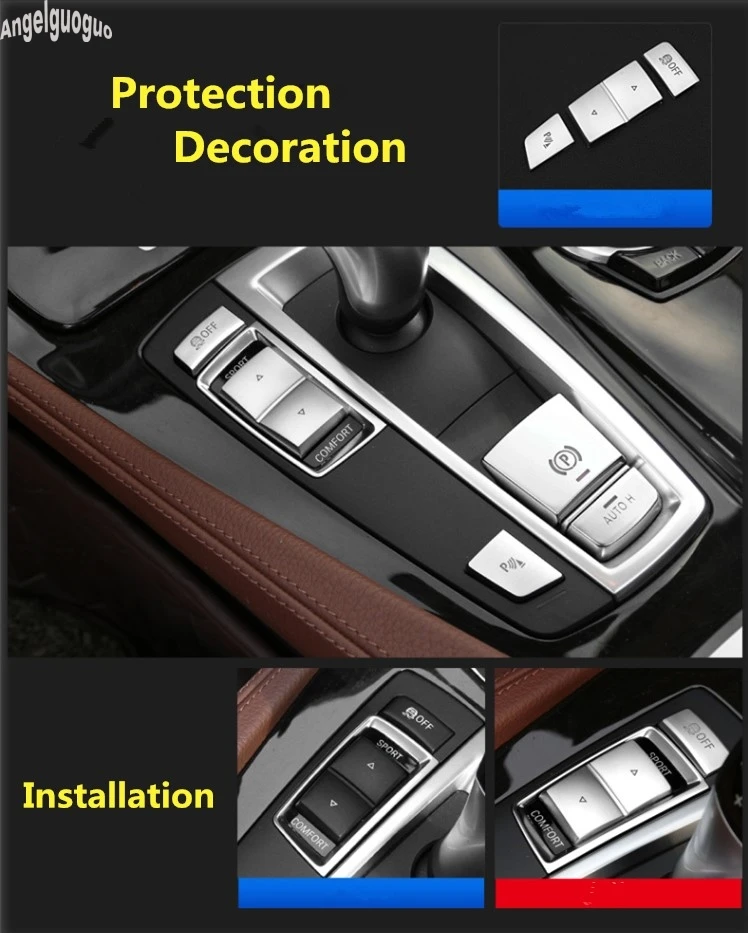 For BMW 5 6 7 Series GT F10 F07 X3 X4 F25 F26 Car Central Handbrake Auto H Left Side Button Cover Protect Sticker Chrome styling