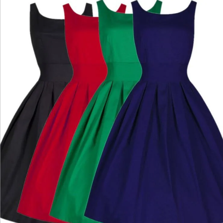 

COLDKER Women Dress Black Red Summer Audrey Hepburn 50s 60s Vintage Dresses Vestidos Plus Size Rockabilly Party Dress S-5XL