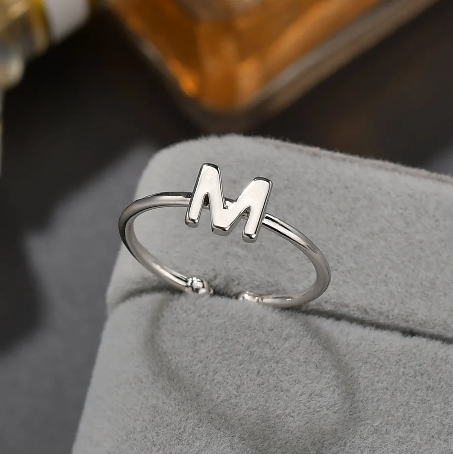Автоклав A-Z Большие буквы кольца для мужчин и женщин Открытый регулируемый кольца для девочек название палец ювелирное серебряное кольцо подарки anillos C40